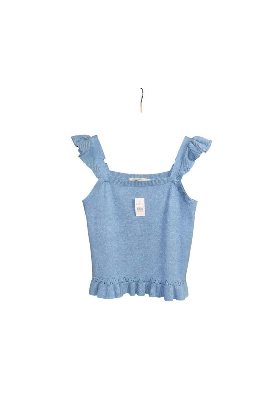 LOFT Blue Ruffled Strap Knit Tank Top Size M